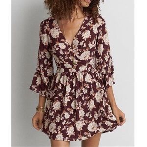 Burgundy Floral Wrap Dress